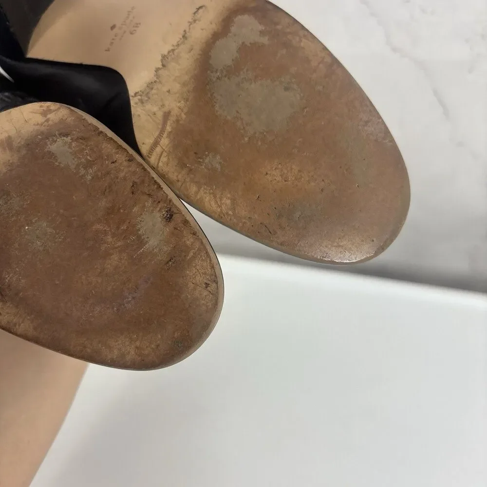 Kate Spade New York Platform Black Leather Ankle Boots 6 B 36 Block Heel chic